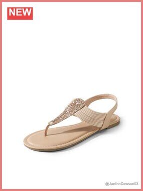 Rhinestone Sparkly Flat Sandals - Lightweight Gladiator Thong Strap Sandals